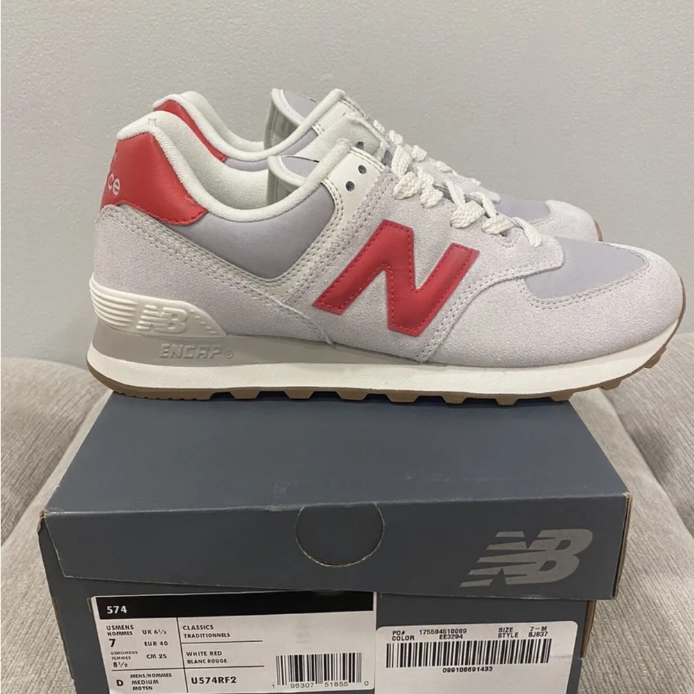 New Balance 574 unisex sneakers NWB White/Red Mens Size 7